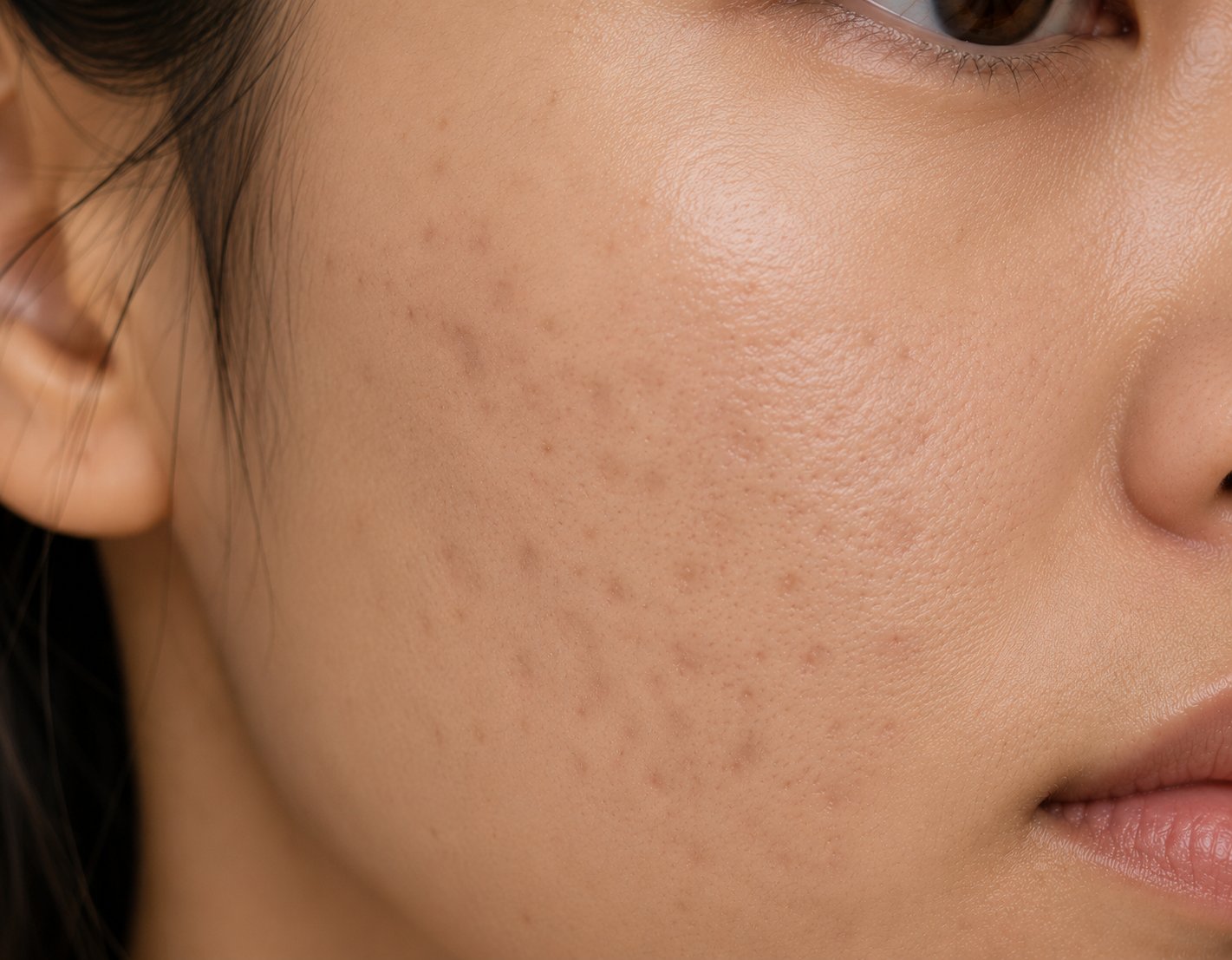 Close-up of acne marks