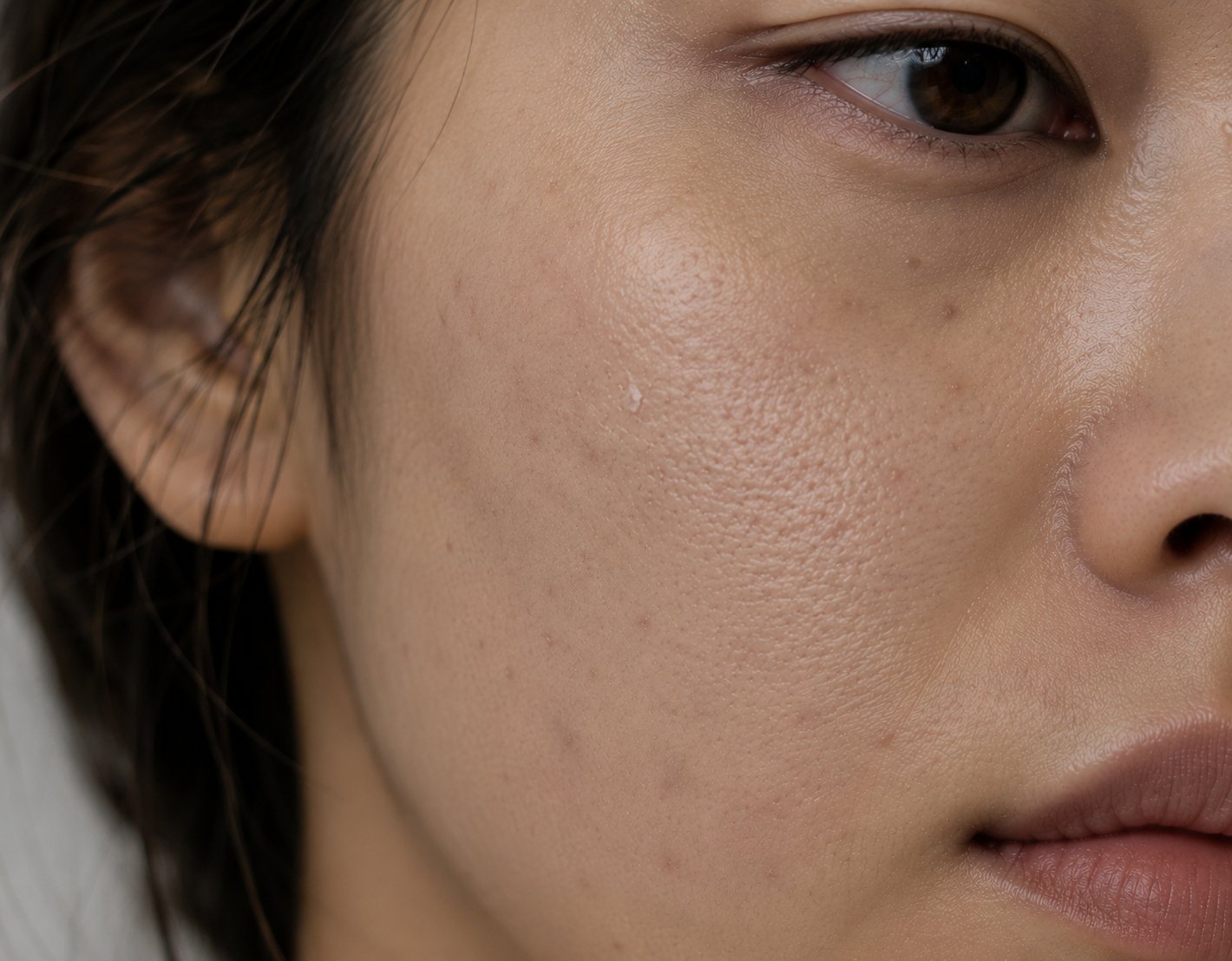 Close-up of overall skin quality